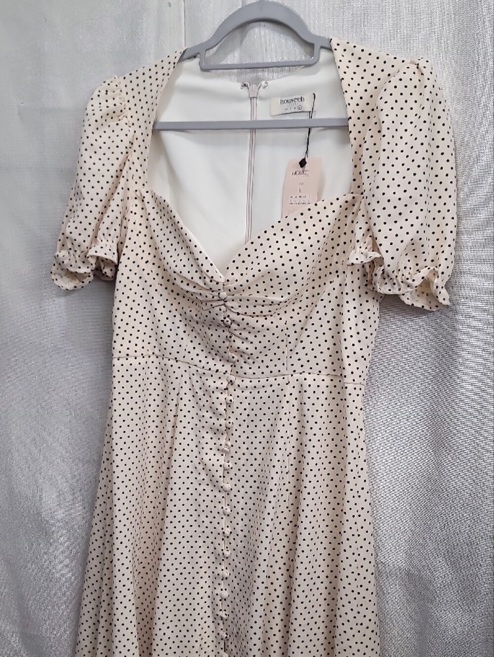 House Of CB Nwt Ellery Polka Dot Puff Sleeve Midi Dress Size Large - Picture 7 of 16